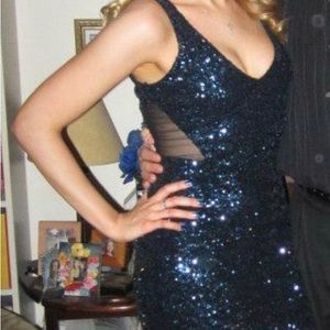 Sexy Bebe navy blue glitter mesh mini party dress